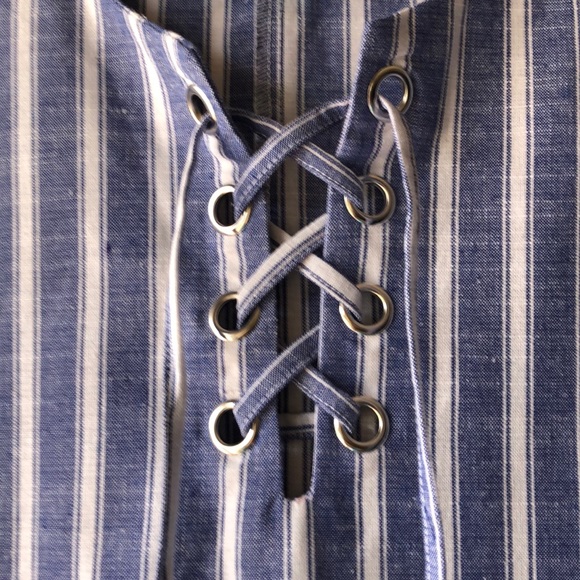 Love Tree Blue and White  Crisscross Striped Dress - Picture 6 of 8